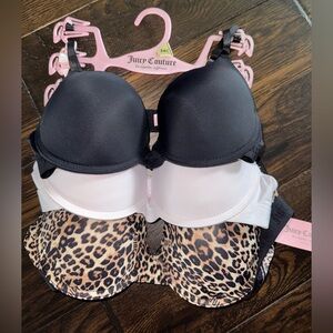 Juicy Couture Bra Set - Black, White, and Leopard Print